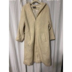 Vintage Samband of Iceland Pure Wool Womens Cream Zip Trench Coat Medium Sweater
